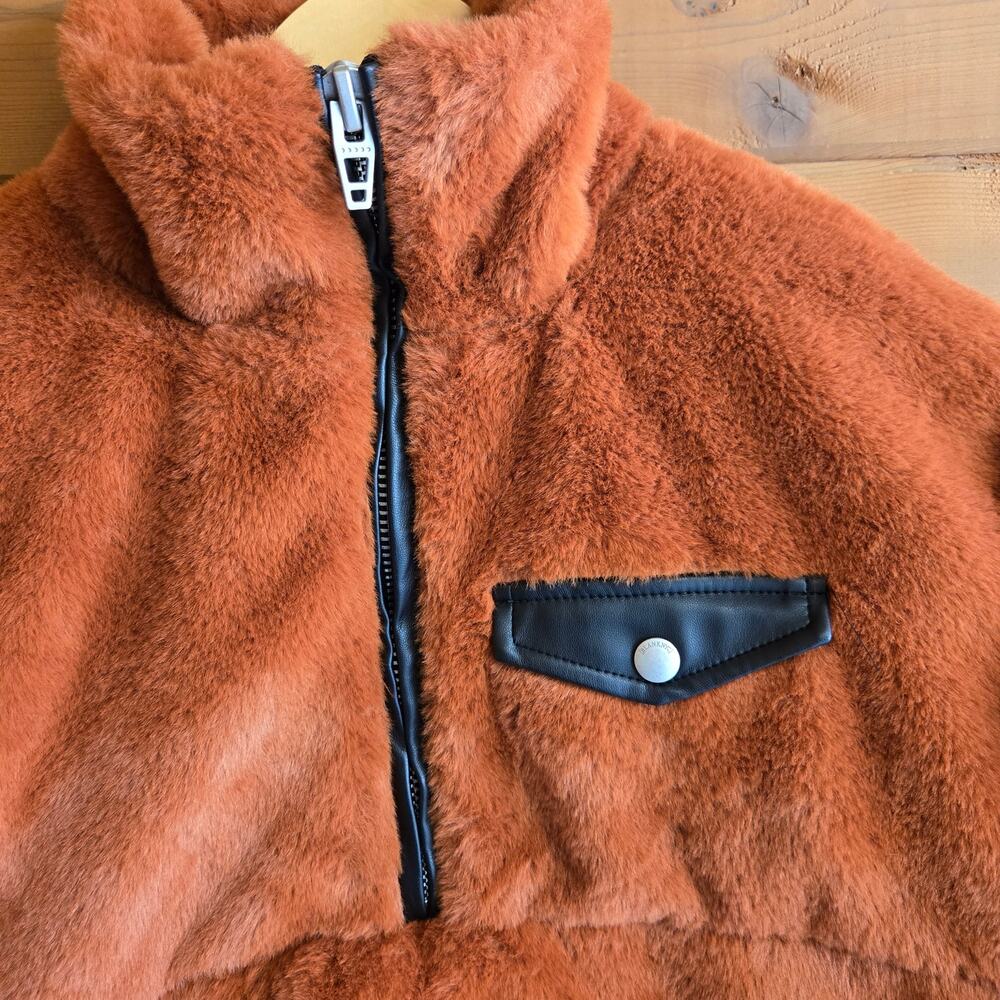 Anthropologie Blank NYC Faux Fur Half Zip Jacket Cliff Hanger Coat Brown XS Cozy - Picture 3 of 8